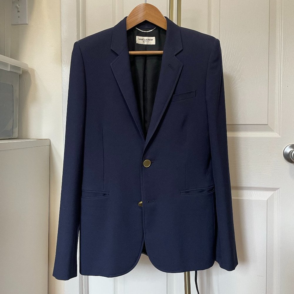 Saint Laurent Paris Men's Navy Wool Blazer Slim 34S XS SS14 Hedi Slimane
